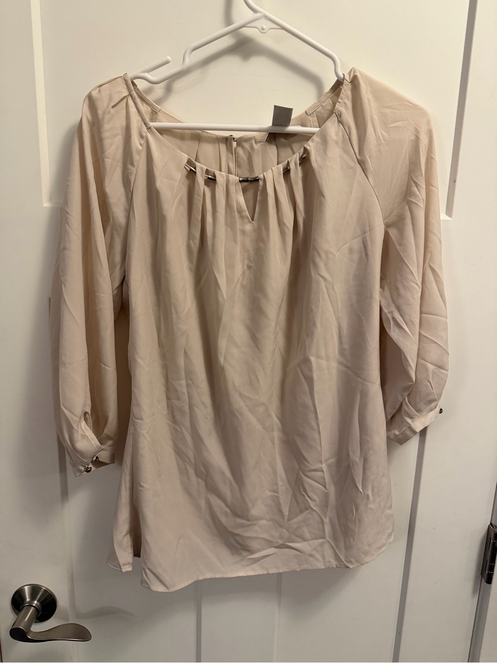 White House Black Market Cream Scoop-Neck Blouse with Metal Accents